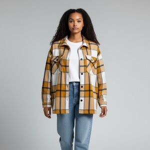 HFX Womens Plaid Shirt Jacket Shacket Relaxed Fit Front Snap Closure Size M